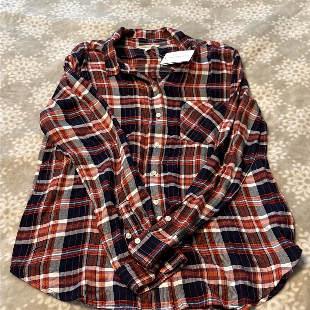 Lucky Brand Red and Blue Plaid Button Down Shirt